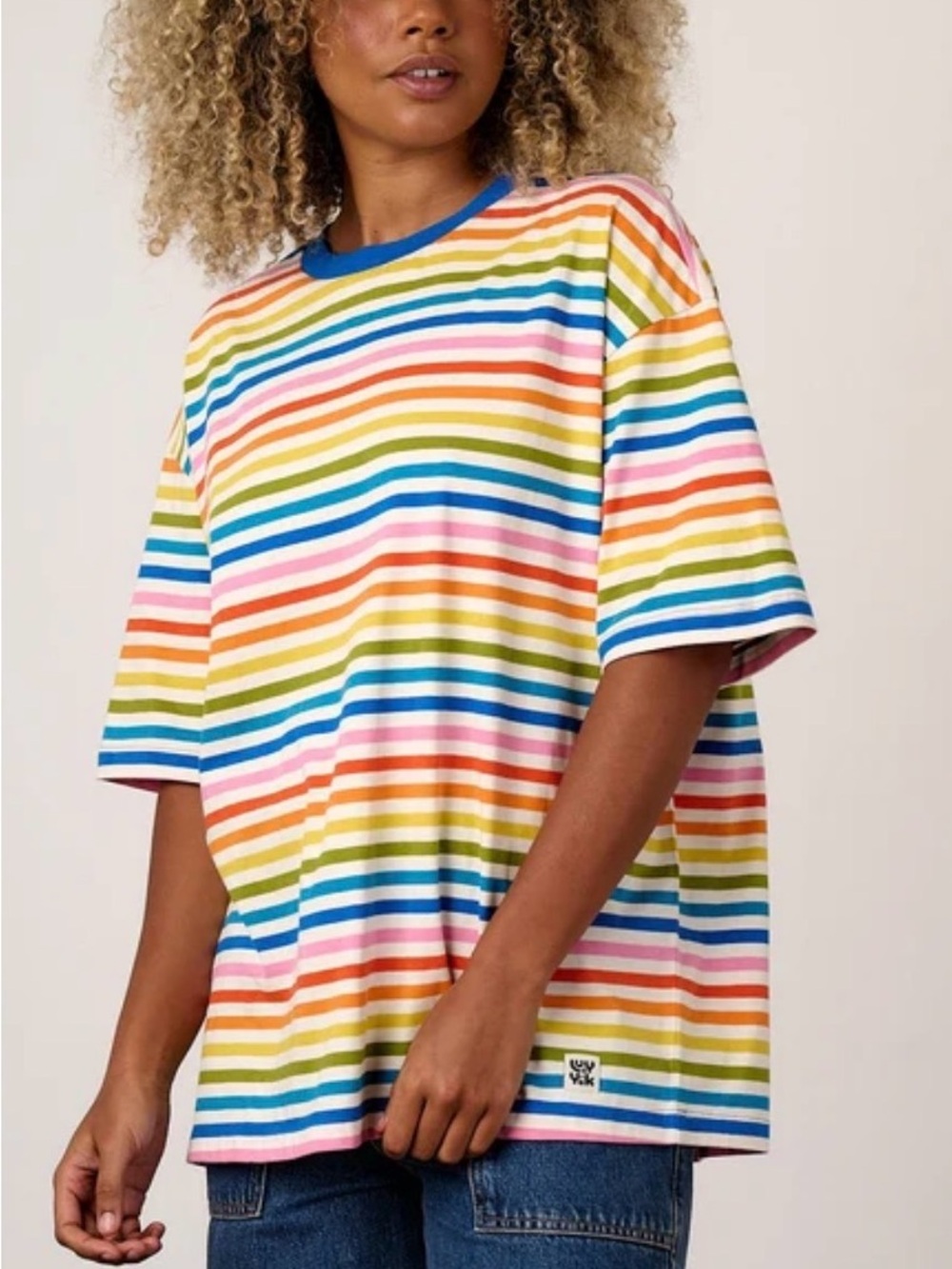 Lucy & Yak Rainbow Stripe Tee - Blue, Pink, Yellow, Green, Orange